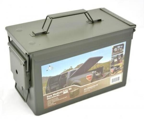 US Munitionskiste Munikiste Ammo Box Transportkiste Cal.50 Metall Oliv Neu A.B